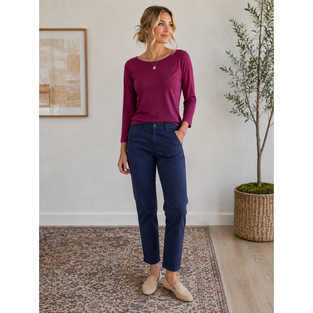 Talbots Weekend Chino Pants Navy Blue Slim Leg Mid Rise Size 2